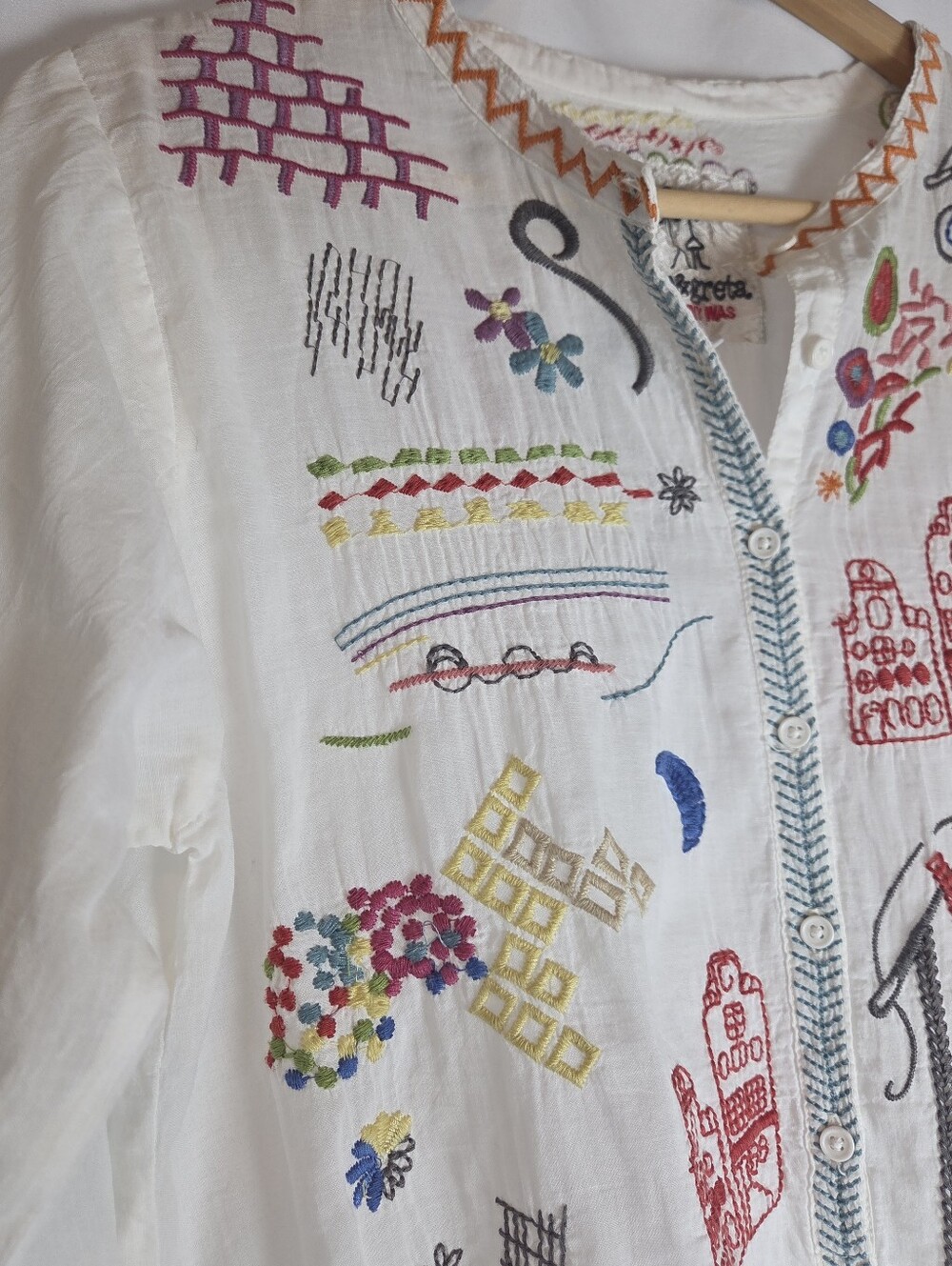 Pete & Greta Johnny Was Travel Gauze Cotton Embroidered Boho Tunic Blouse - Picture 2 of 13